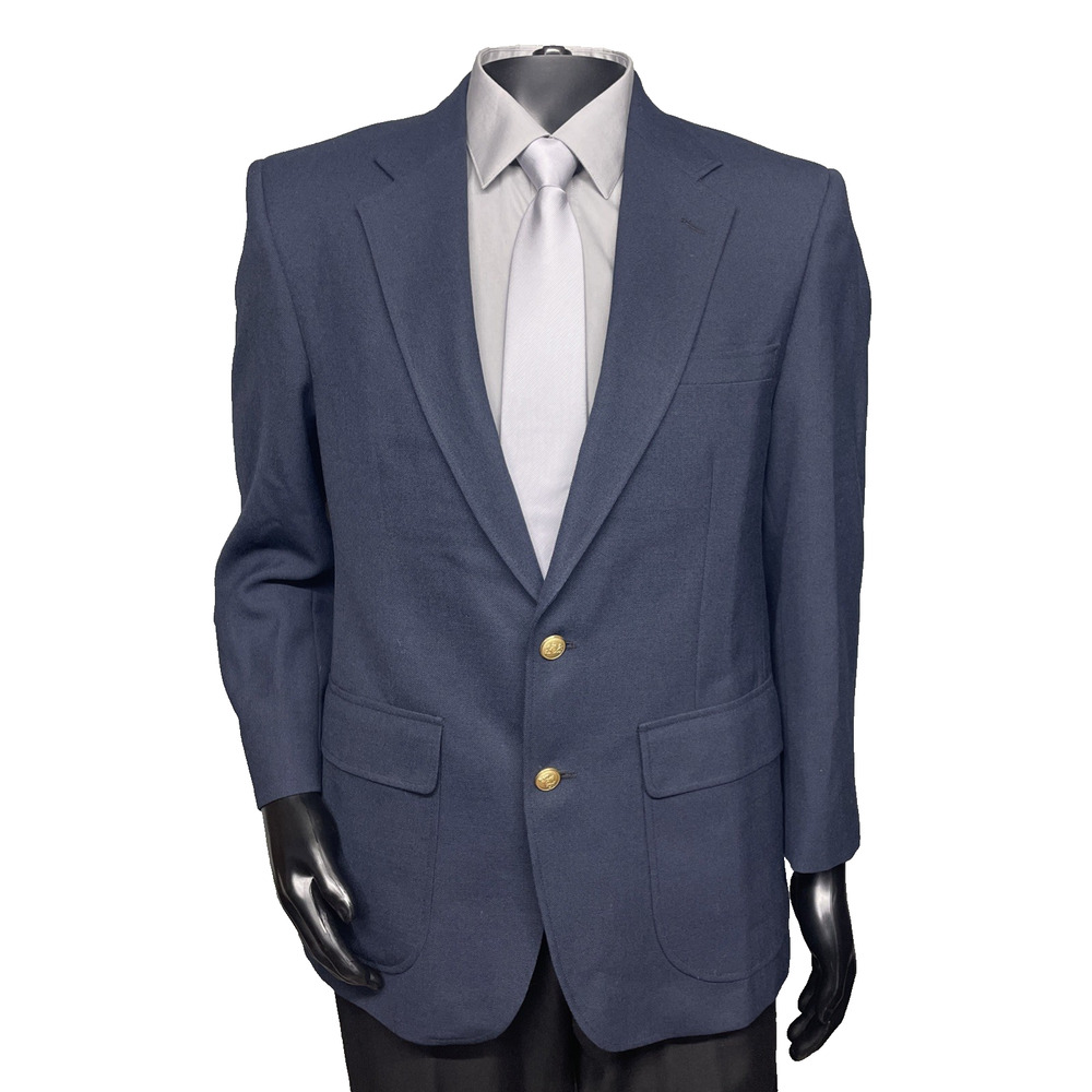 Vtg Stafford Mens 40R Navy Blazer Gold Buttons USA Tailored Sport Coat Classic